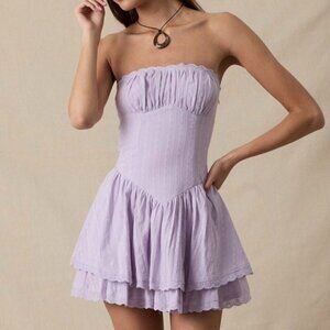 SITUATIONS PURPLE STRAPLESS RUFFLE MINI DRESS